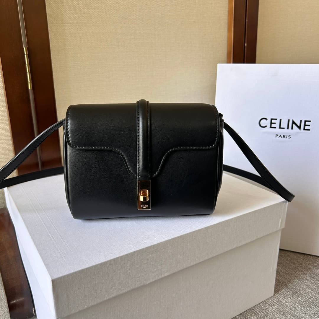 Celine Calfskin Small 16 Bag in Black High