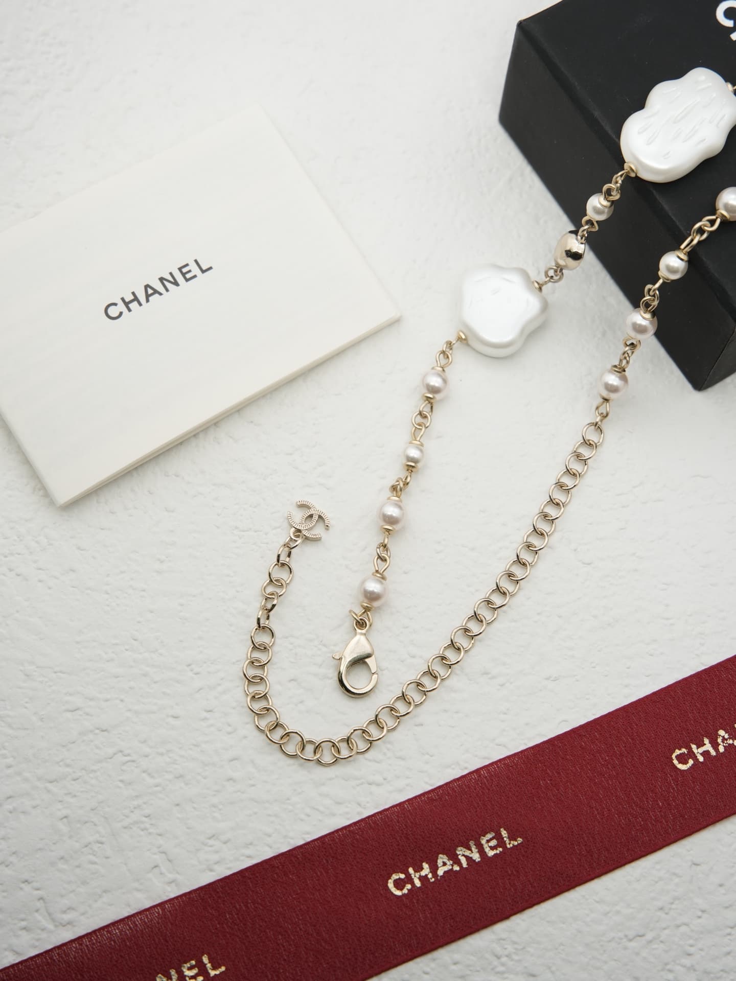 Chanel Pearl Crystal Camellia CC Necklace High