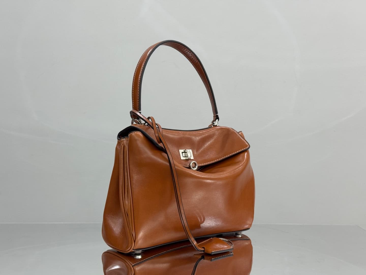 Balenciaga Rodeo Small Bag in Tan Leather With Silver-Tone Metal TOP