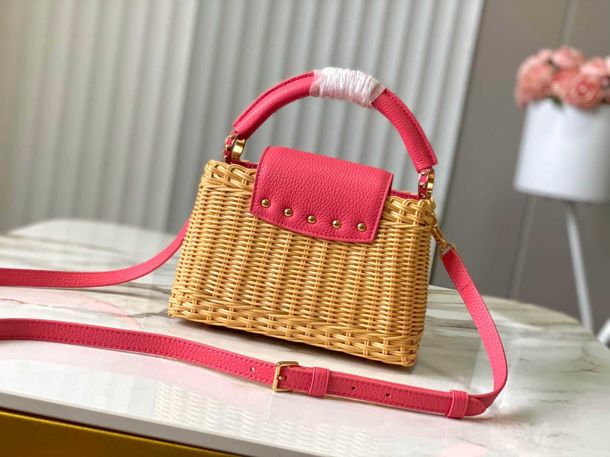 Louis Vuitton Capucines Mini Rattan and cowhide leather M26005 Pink Top