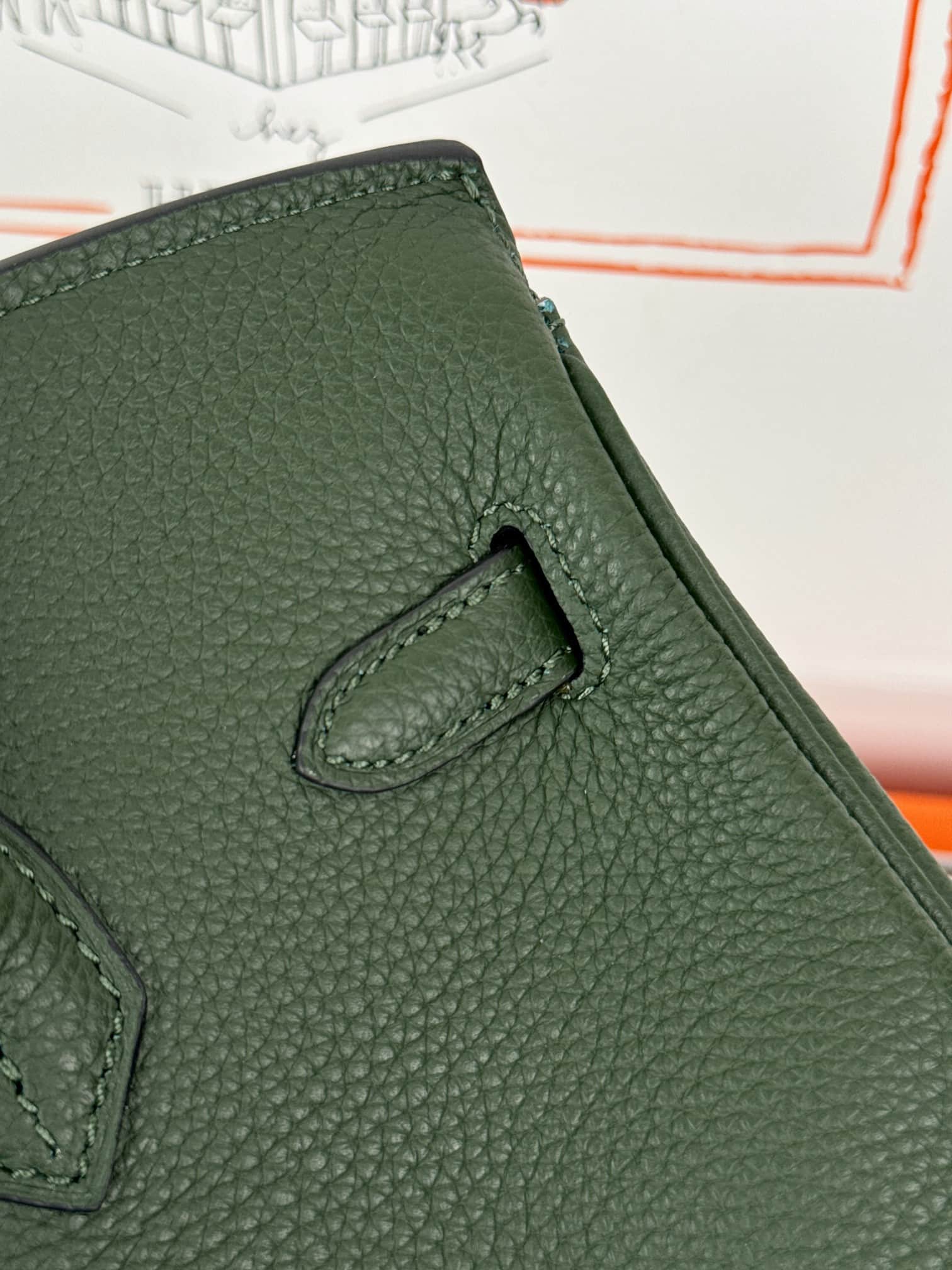 Hermes Birkin 25/30 Bag Togo Calfskin Leather Vert Anglais High