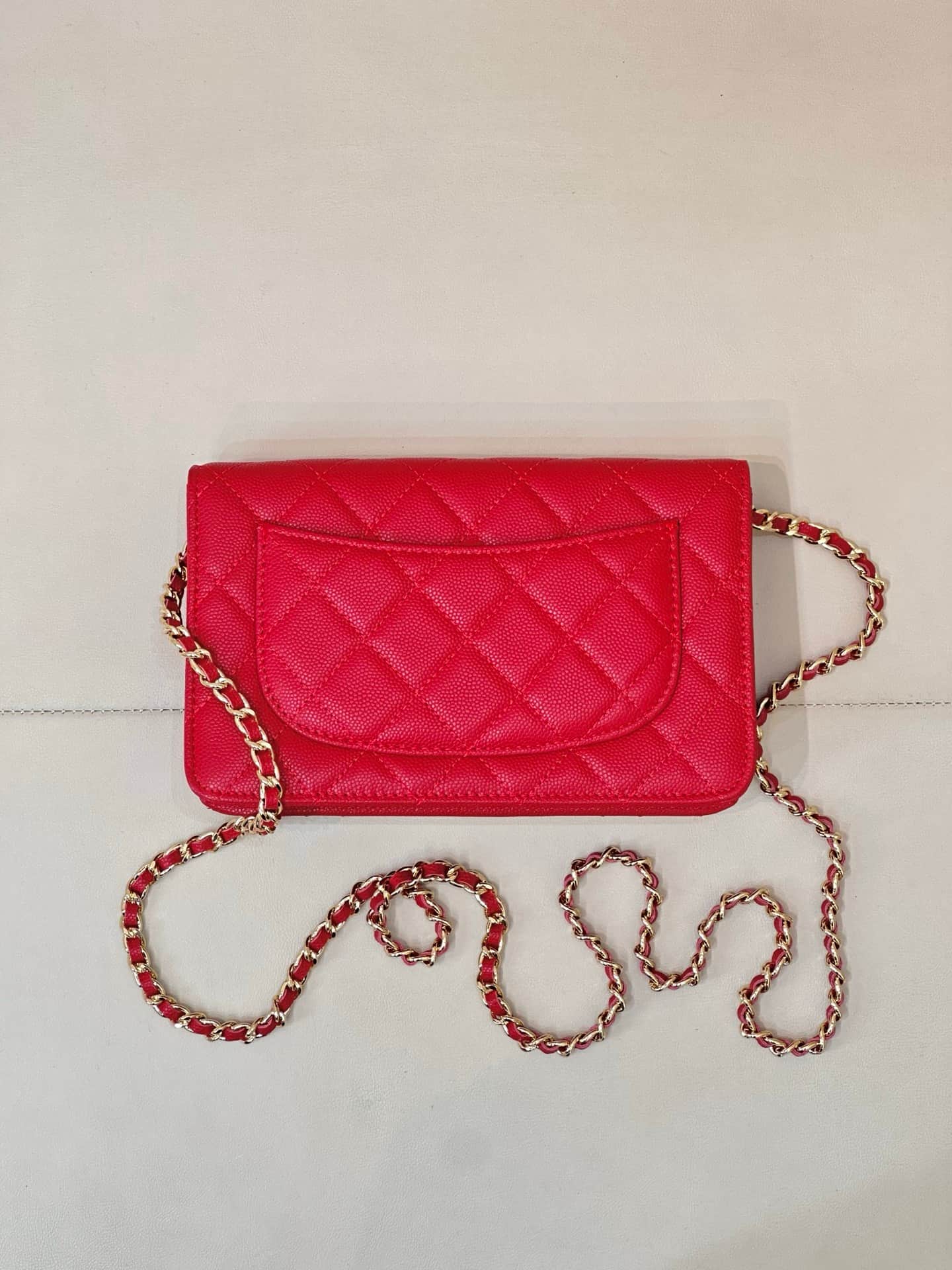 Chanel Classic Wallet on Chain Grained Shiny Calfskin& Gold-Tone Metal AP4241 Red TOP