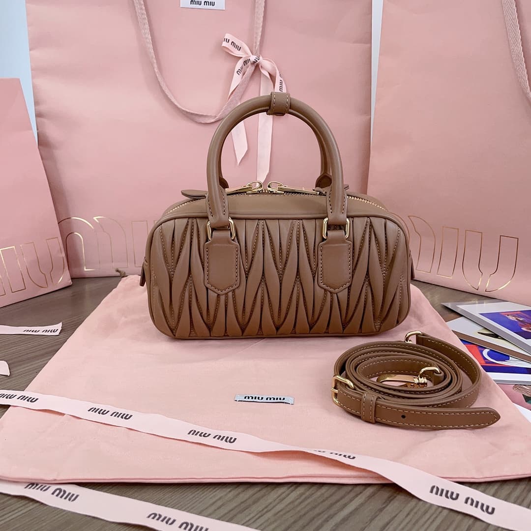 Miu Miu Arcadie matelassé nappa leather bag 5BB142 Beige High