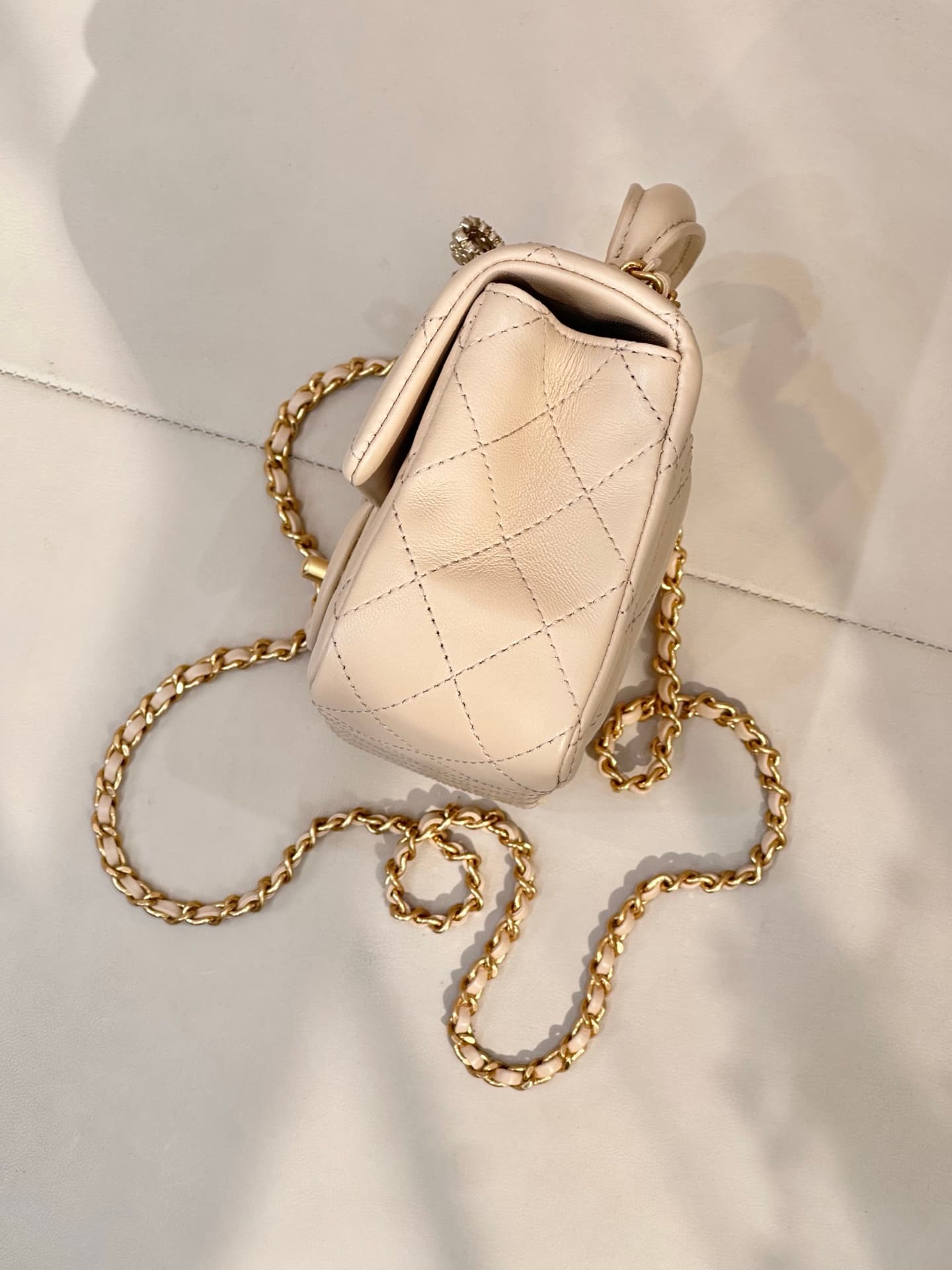 Chanel Mini Classic Handbag Lambskin Strass & Gold-Tone Metal AS2431 beige TOP