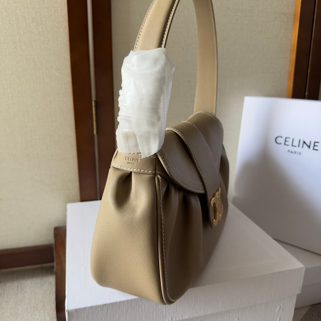 Celine Polly Medium Leather Shoulder Bag Beige High