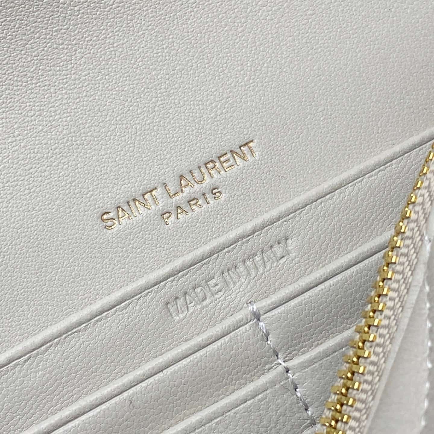 Saint Laurent Monogram Matelassé Cassandre Wallet on Chain White Lambskin 393953 High