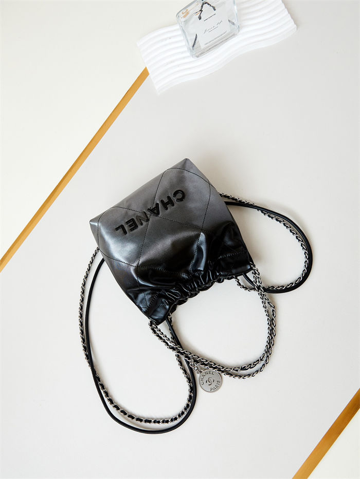 Chanel 22 MINI HANDBAG Patent Gradient Calfskin & Lacquered Metal Silver-Black AS3980 A
