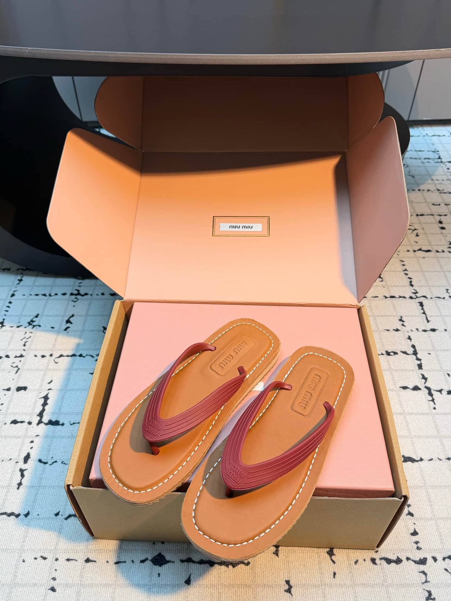 Miu Miu Logo Flat Thong Sandals