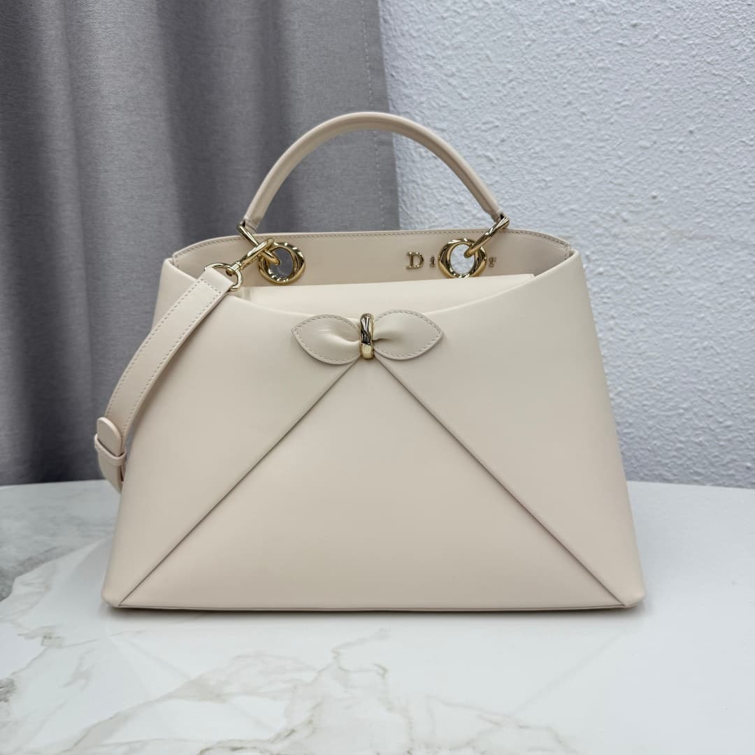 Large Dior Cigale Bag Cream Shiny Supple Calfskin High