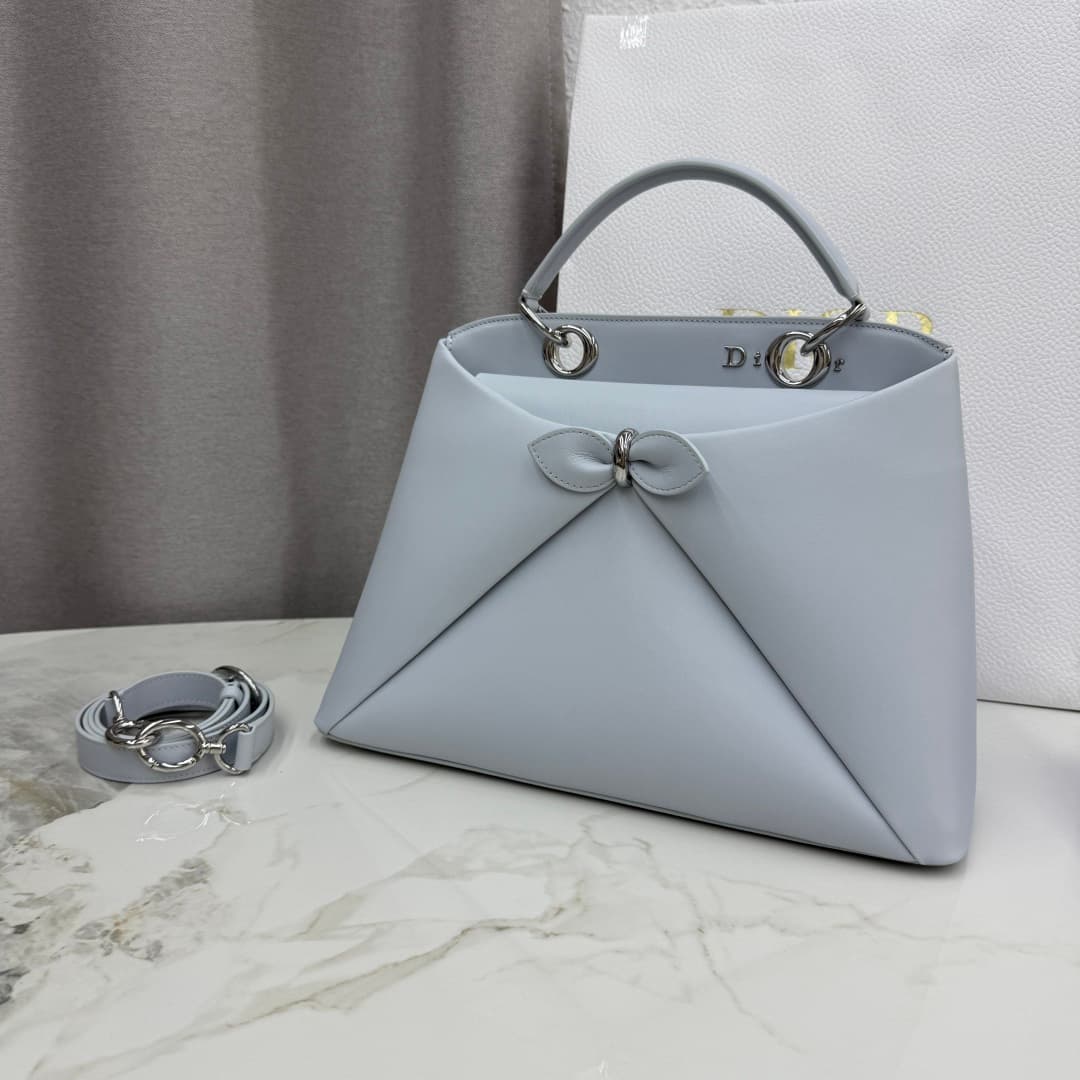 Large Dior Cigale Bag Ice Blue Shiny Supple Calfskin High