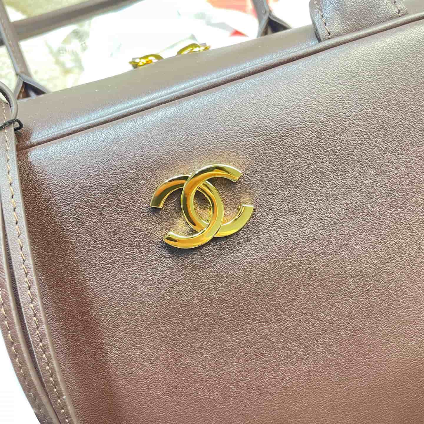 Chanel Maxi Bowling Bag Calfskin & Gold-Tone Metal Dark Brown AS6211 A