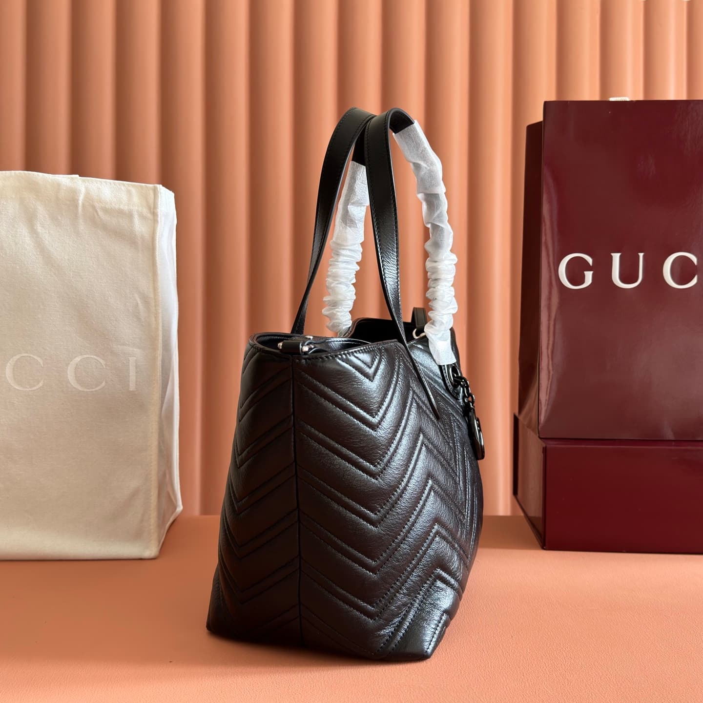 Gucci GG Marmont medium tote bag black leather 855279 High