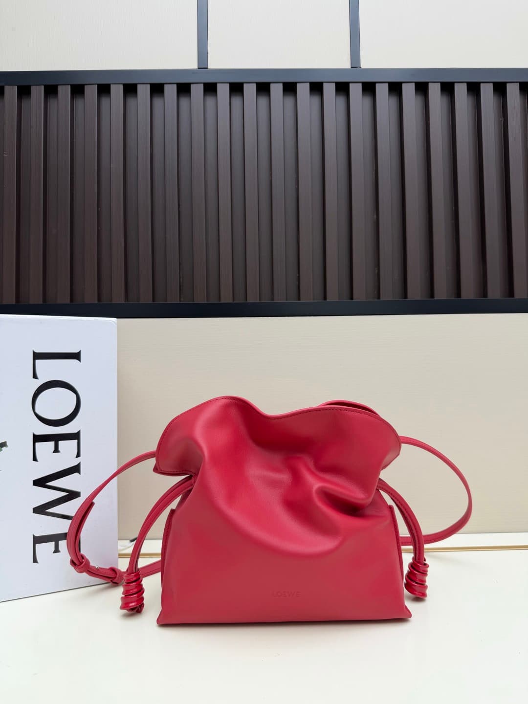 Loewe Small Flamenco Ruched Clutch Bag in Red Leather High