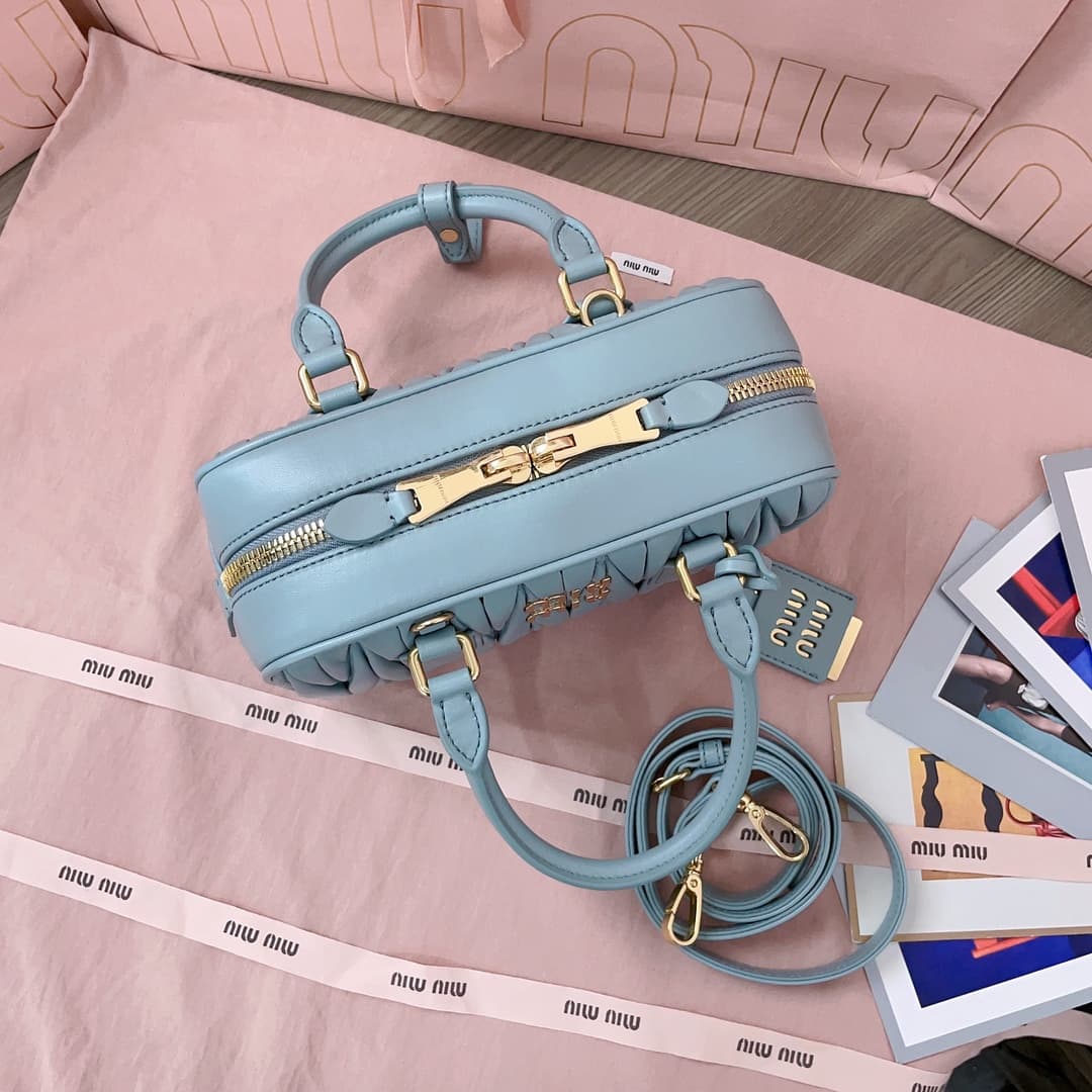 Miu Miu Arcadie matelassé nappa leather bag 5BB142 Blue High