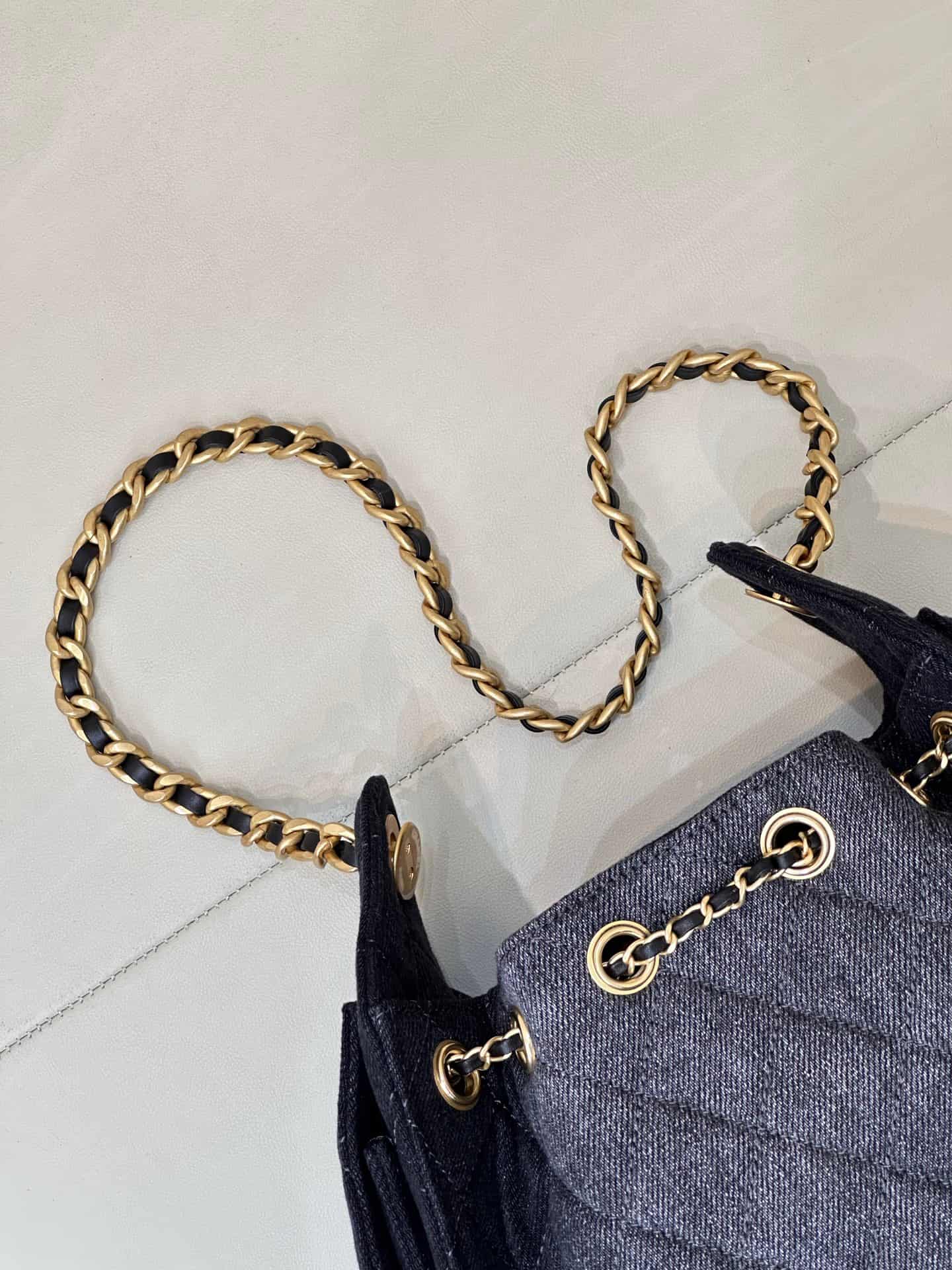 CHANEL 25 Mini Handbag AS5631 Denim &Gold-tone Metal Black TOP