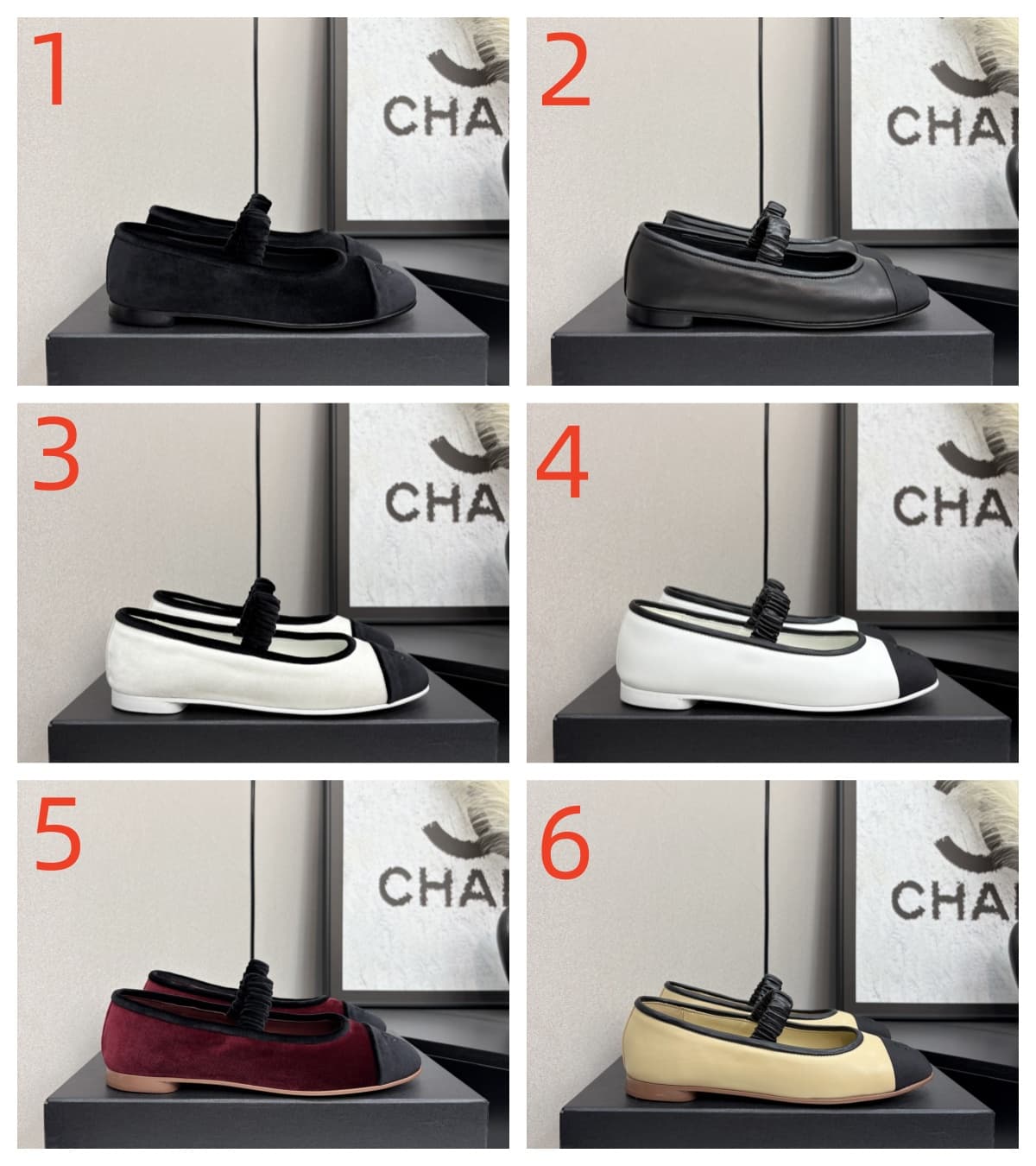 Chanel Lambskin Grosgrain Cap Toe CC Ballerina Flats Shoes Women