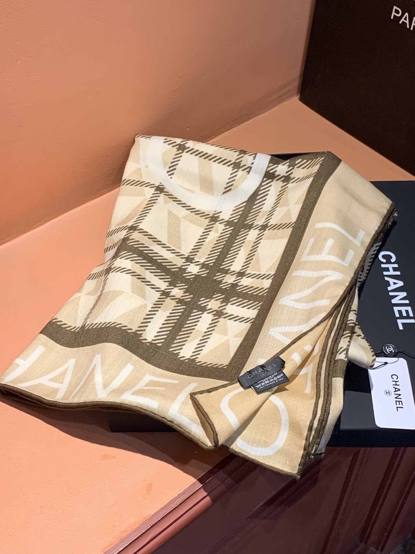 Chanel logo print silk scarf