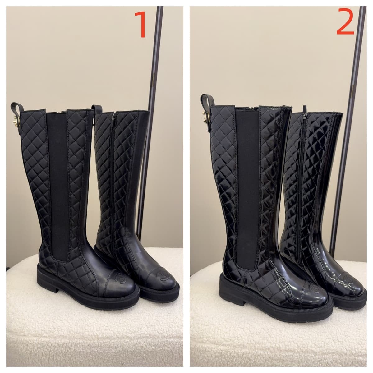 Chanel Oily Calfskin Quilted High Boots Shoes Women