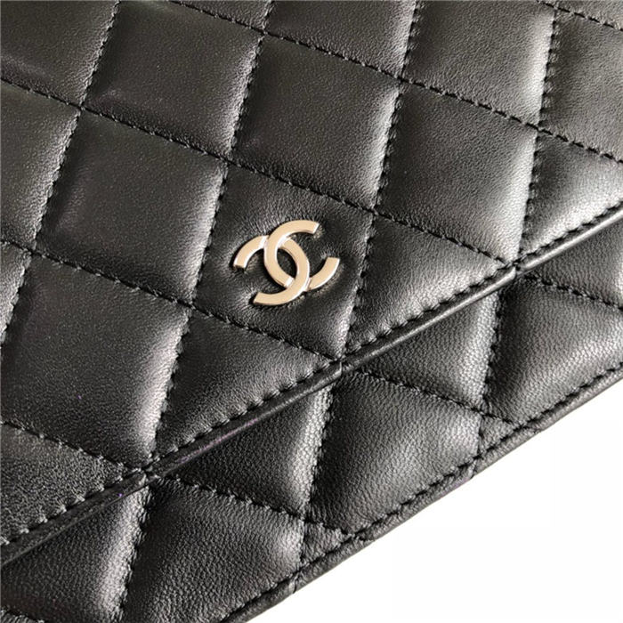 Classic Wallet on Chain A33814 Lambskin Black Gold Metal B