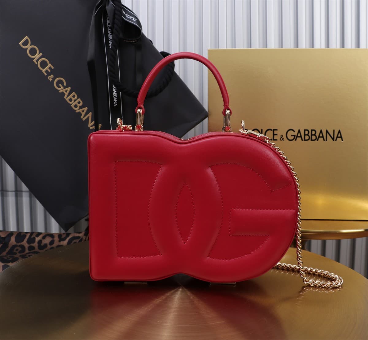 Dolce & Gabbana red leather DG Logo handbag high