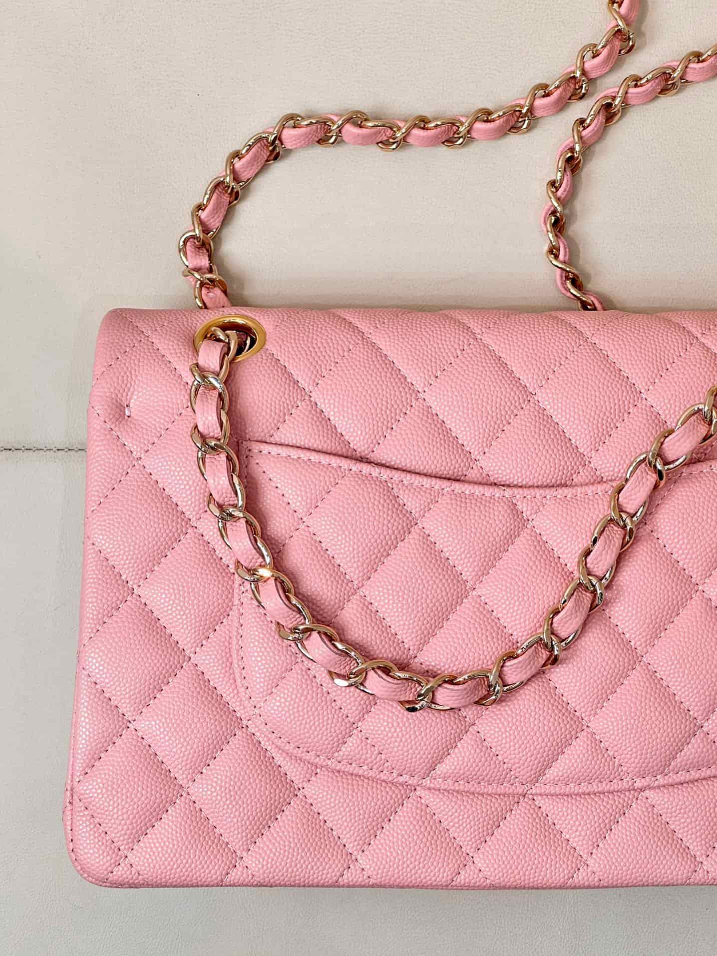 Chanel Medium CLASSIC HANDBAG Grained Calfskin Pink Gold Metal TOP