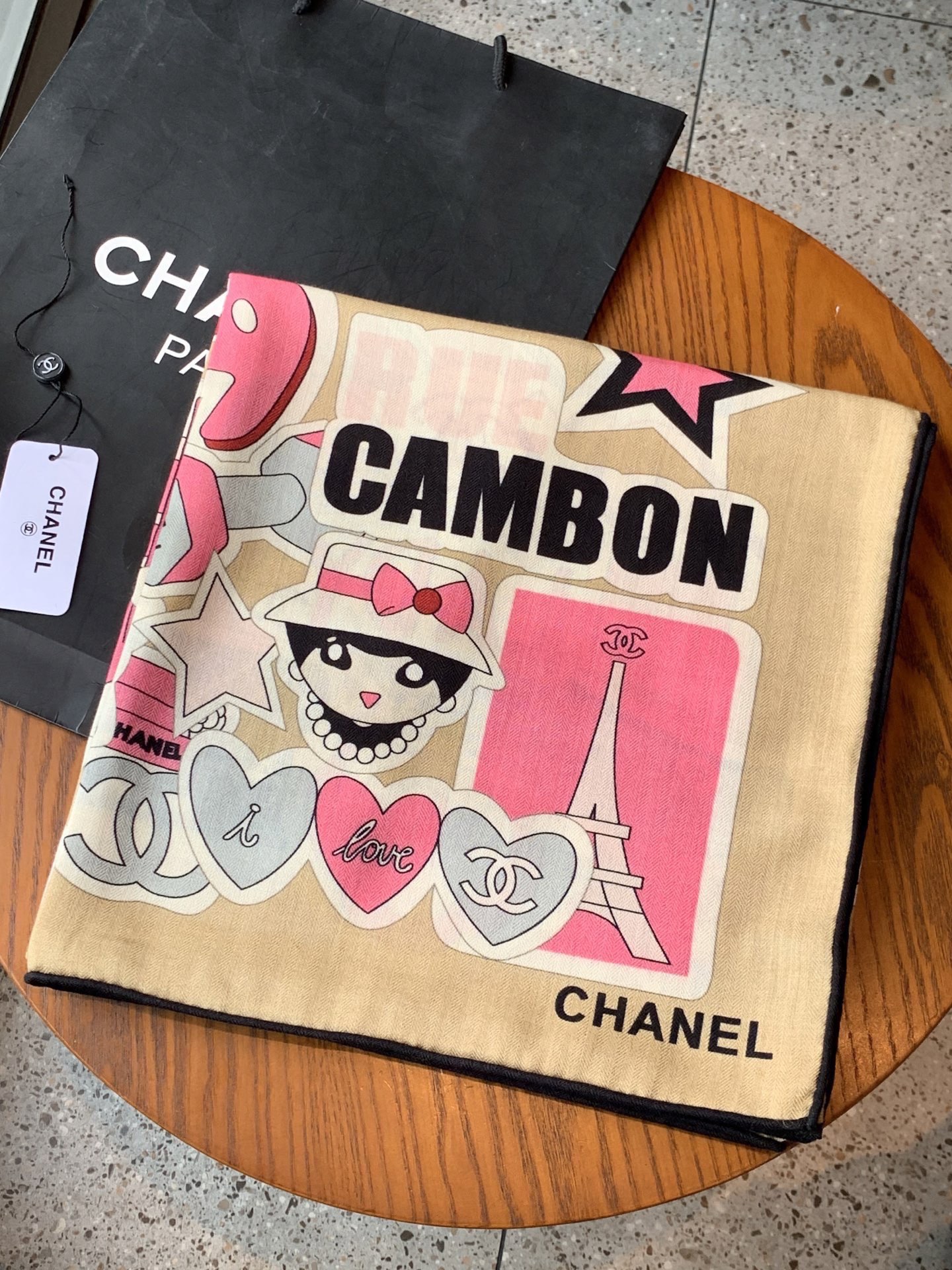 Chanel motif printed silk square scarf