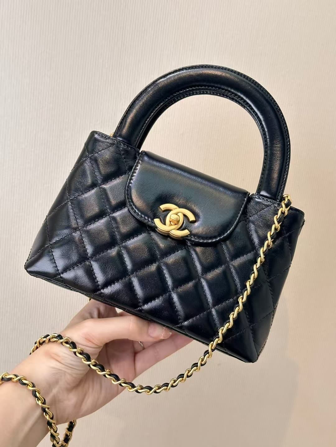 Chanel MINI SHOPPING BAG AS4416 Shiny Aged Calfskin & Gold-Tone Metal Black Top