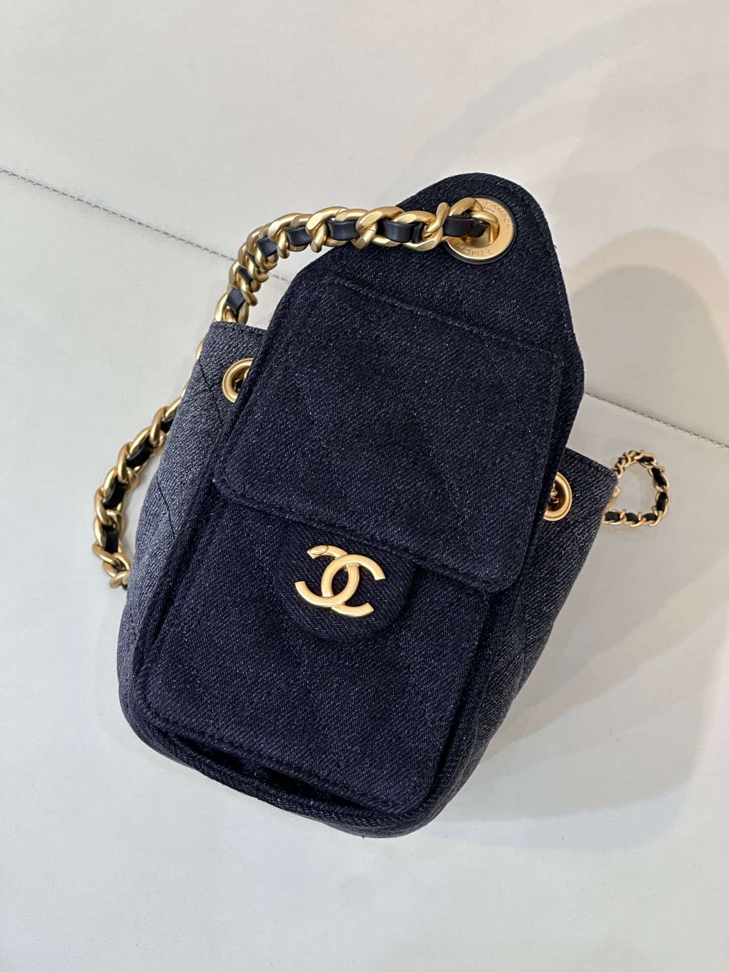 CHANEL 25 Mini Handbag AS5631 Denim &Gold-tone Metal Drak Blue TOP