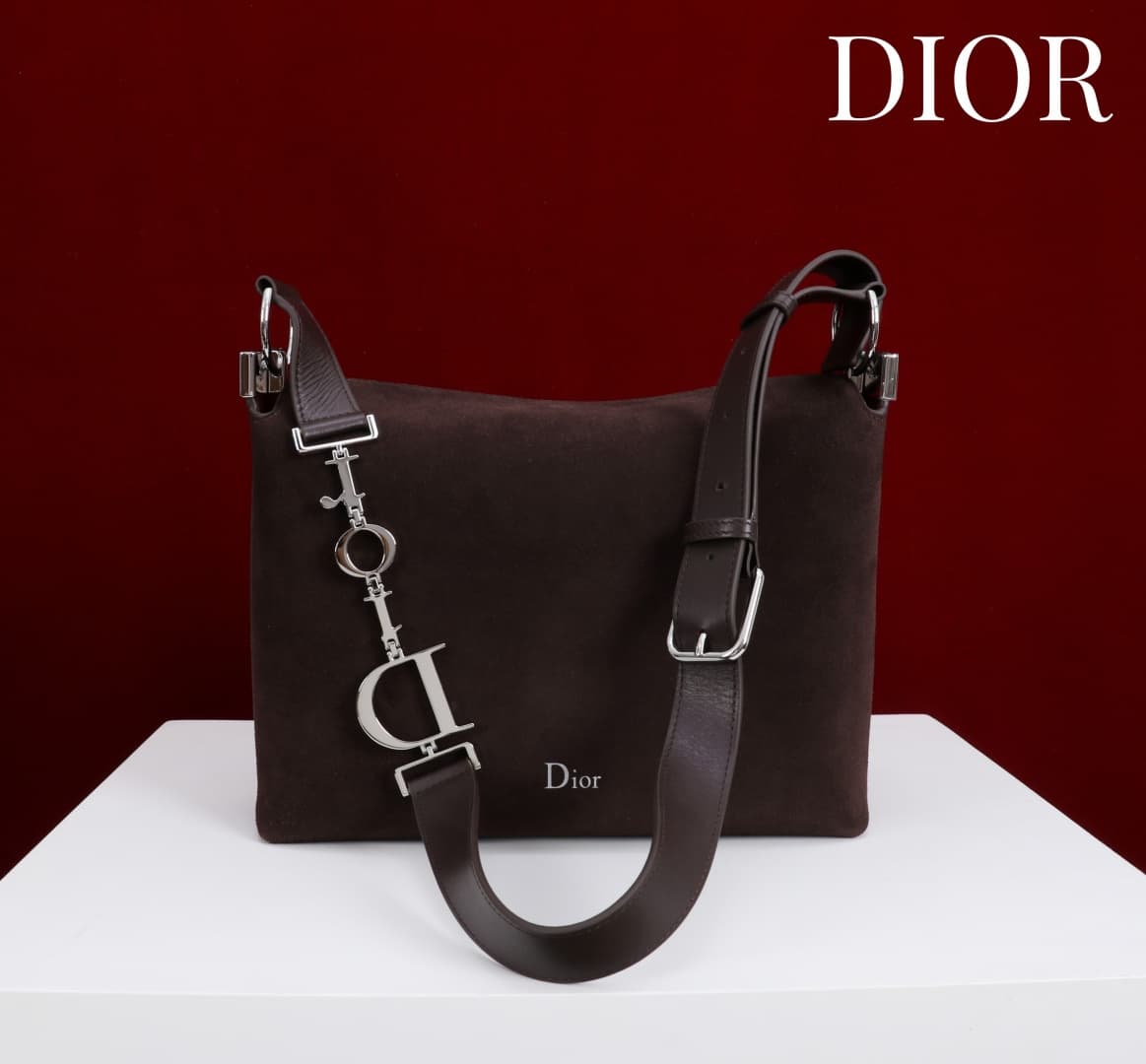 Small Diorly Bag Chocolate Suede Calfskin Silver lettering High