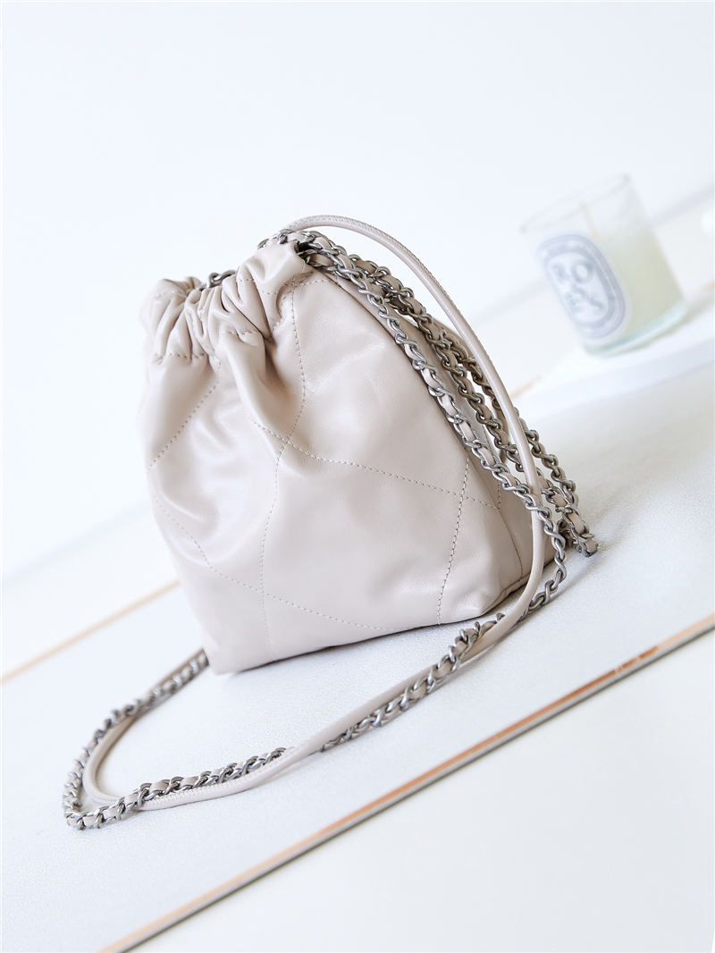 Chanel 22 MINI HANDBAG Shiny Calfskin Nude & Silver-Tone Metal AS3980 A