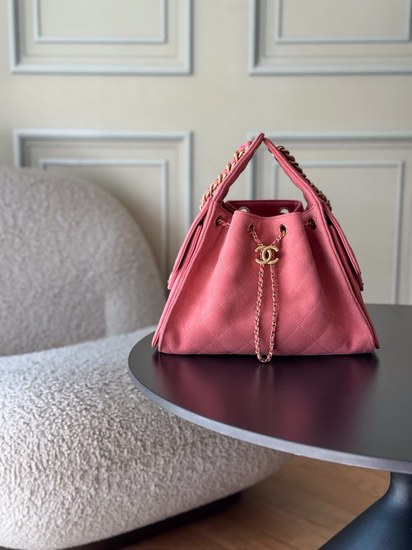 Chanel 25 Small Hobo handbag AS5293 Suede& Gold-Tone Metal Pink A
