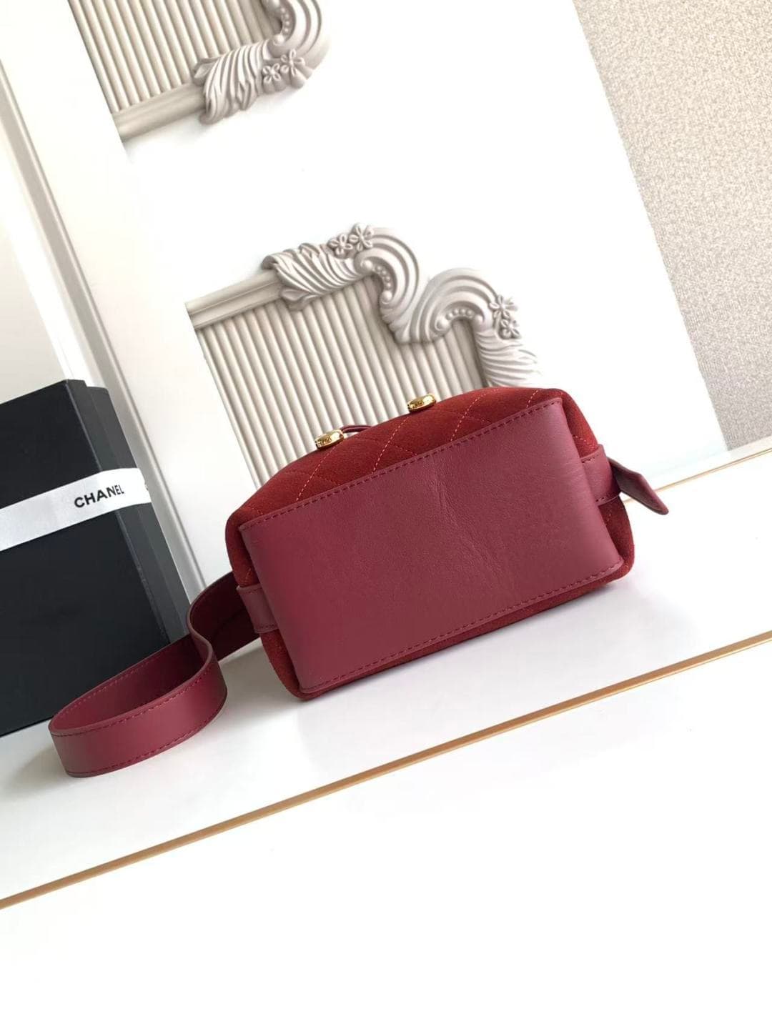 Chanel Small Bucket Bag Suede Calfskin & Gold-Tone Metal Burgundy AS6537 A