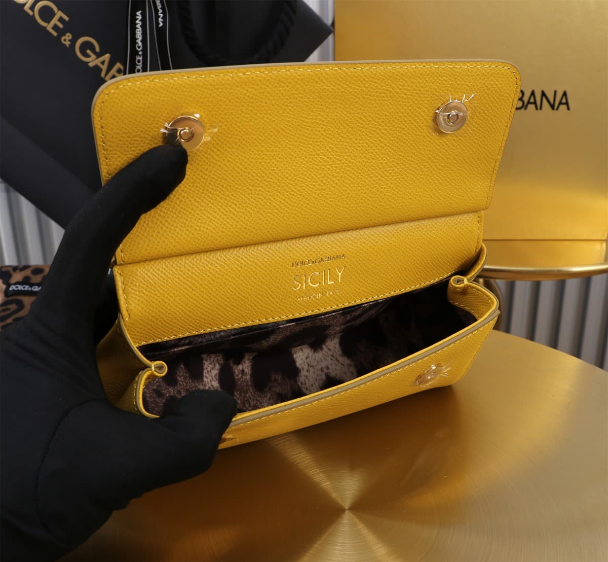 Dolce & Gabbana Miss Sicily top handle bag calfskin leather Yellow High