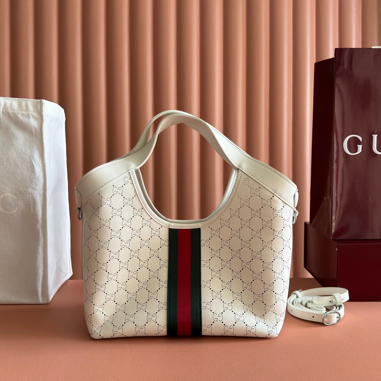 Gucci Giglio small tote bag white GG leather 860845 High