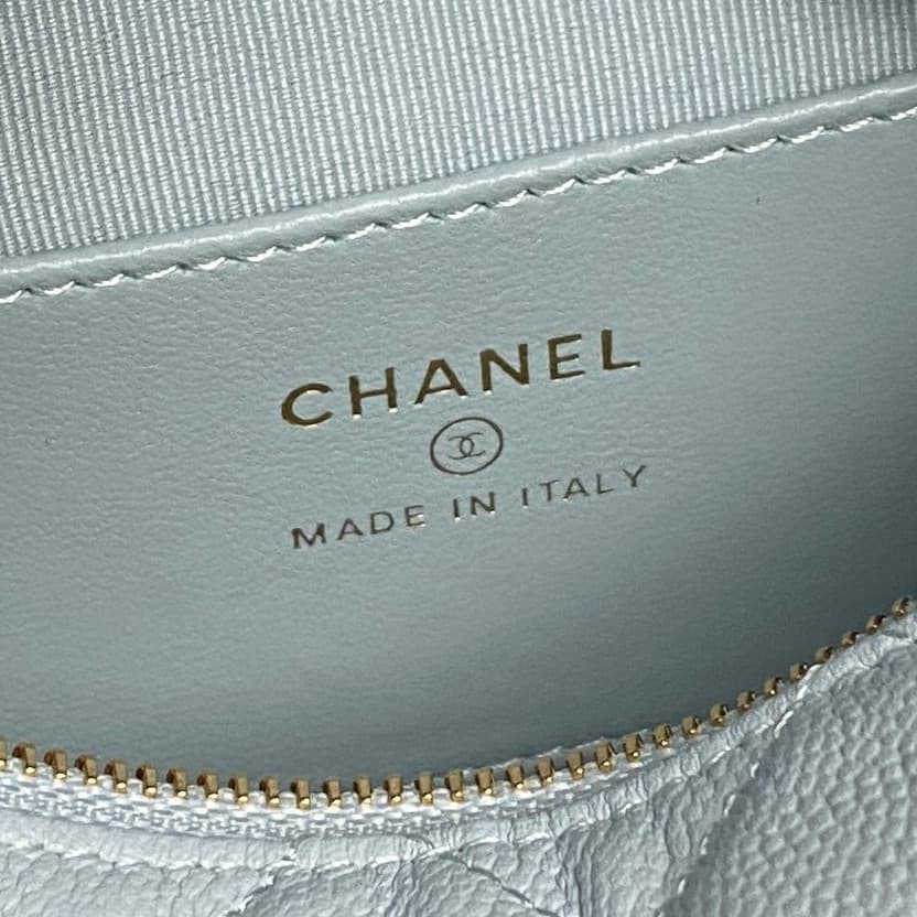 Chanel mini round hobo pouch bag AP4584 Grained Calfskin & gold-tone metal blue high