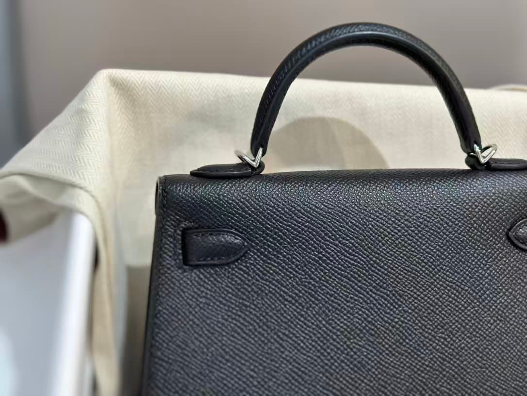 Hermes Kelly Mini Bag Leather WAX Silver Metal Black High Customizing Style
