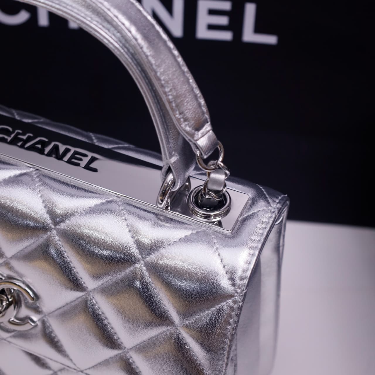 SMALL FLAP BAG WITH TOP HANDLE Lambskin Silver Metal Silver A