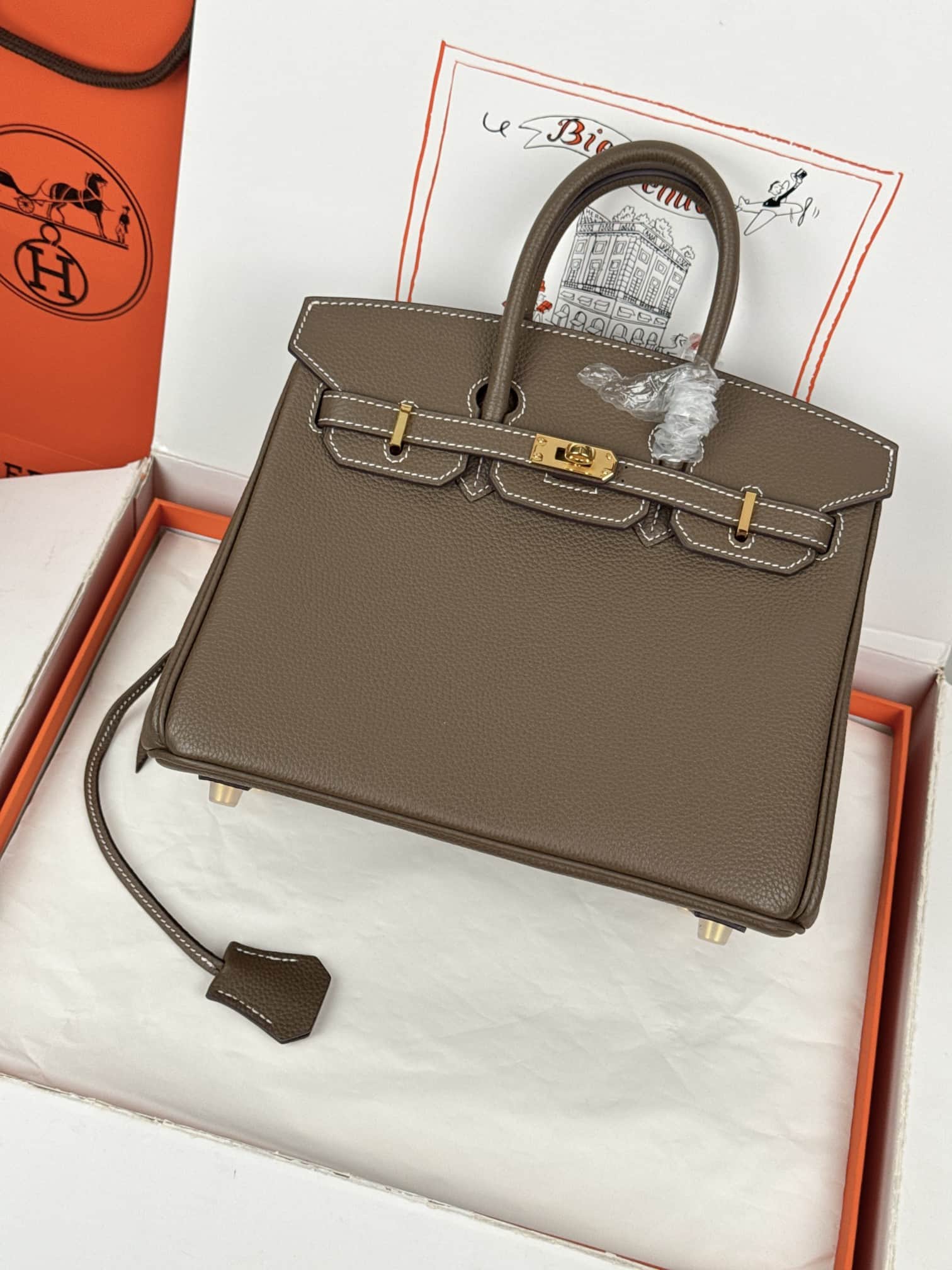 Hermes Birkin 25/30 Bag Togo Calfskin Leather Etoupe High