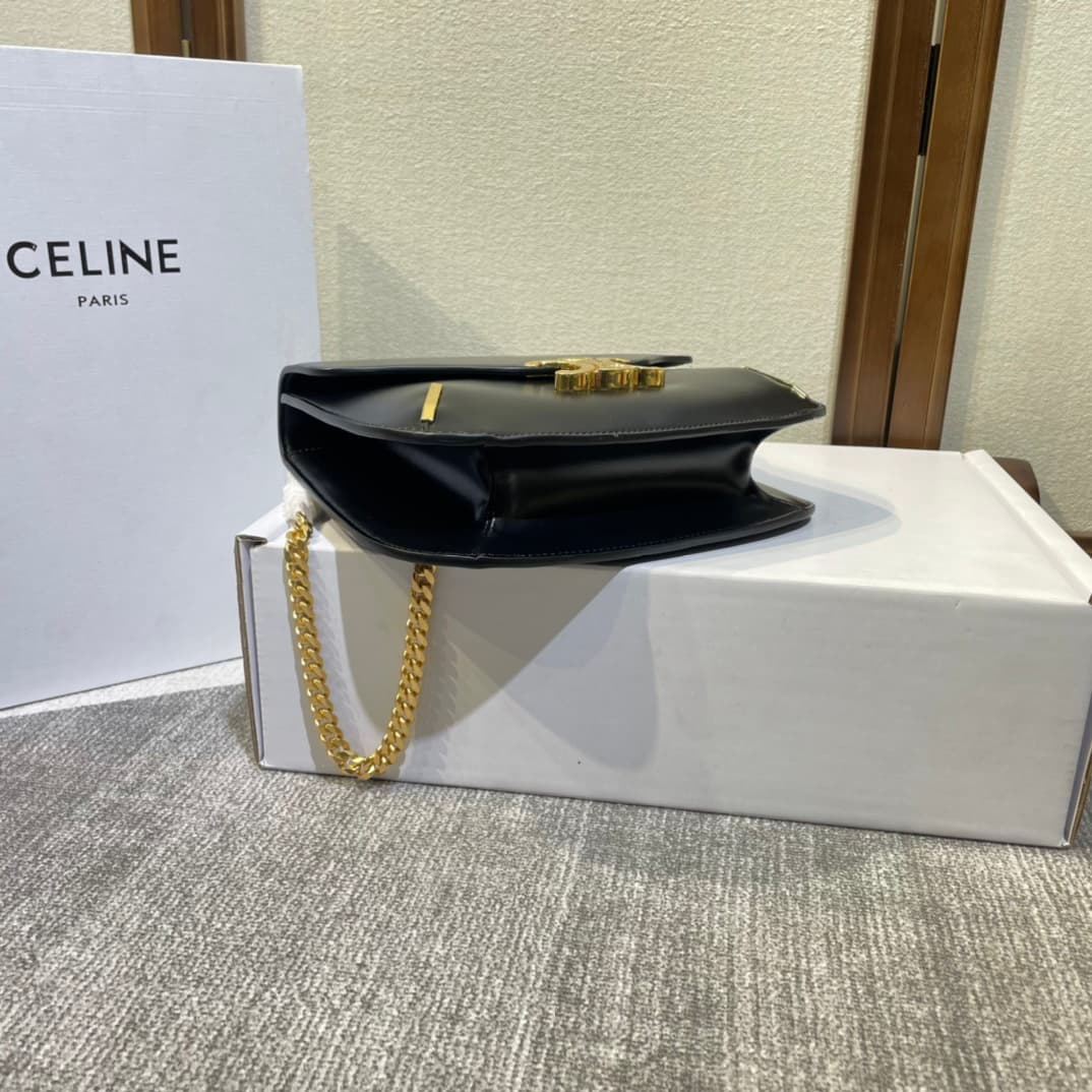 Celine Triomphe Saddle Bag in Black Shiny Calfskin High