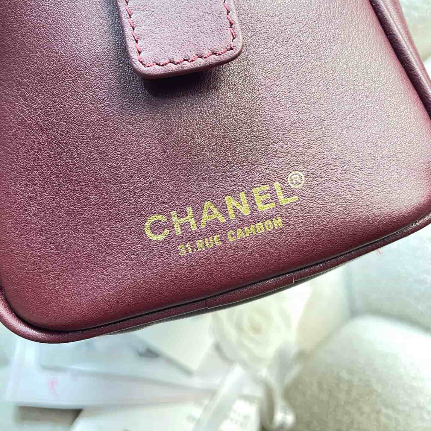 Chanel Maxi Bowling Bag Calfskin & Gold-Tone Metal Claret AS6211 A