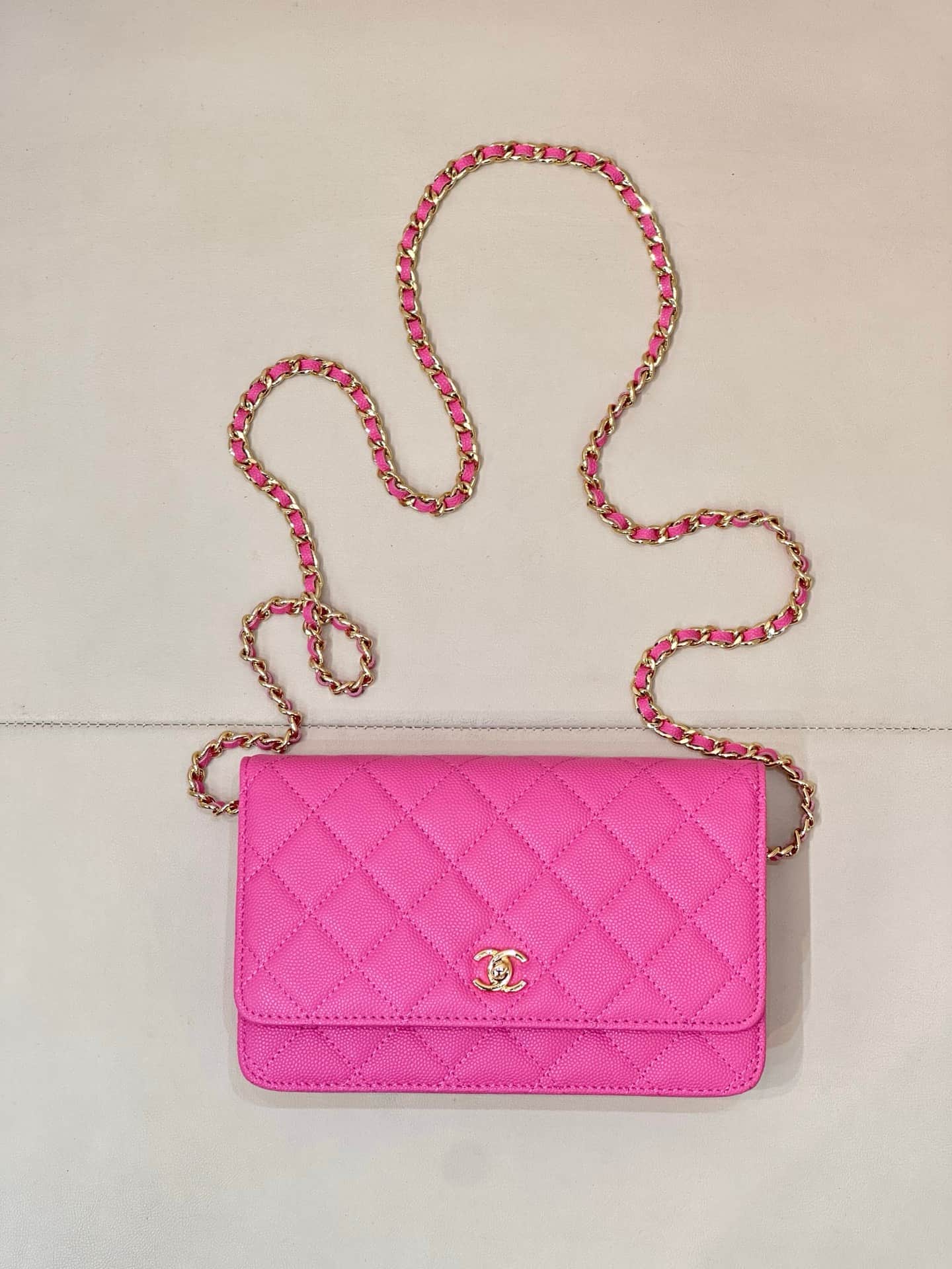 Chanel Classic Wallet on Chain Grained Shiny Calfskin& Gold-Tone Metal AP4241 Plum Red TOP