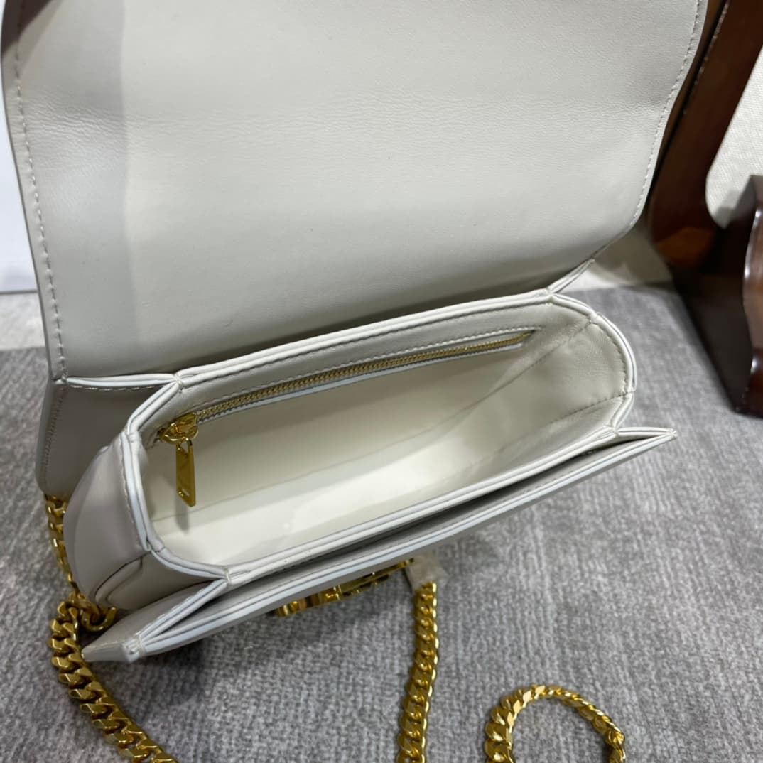Celine Teen Besace Clea Bag in Shiny White Calfskin Leather High