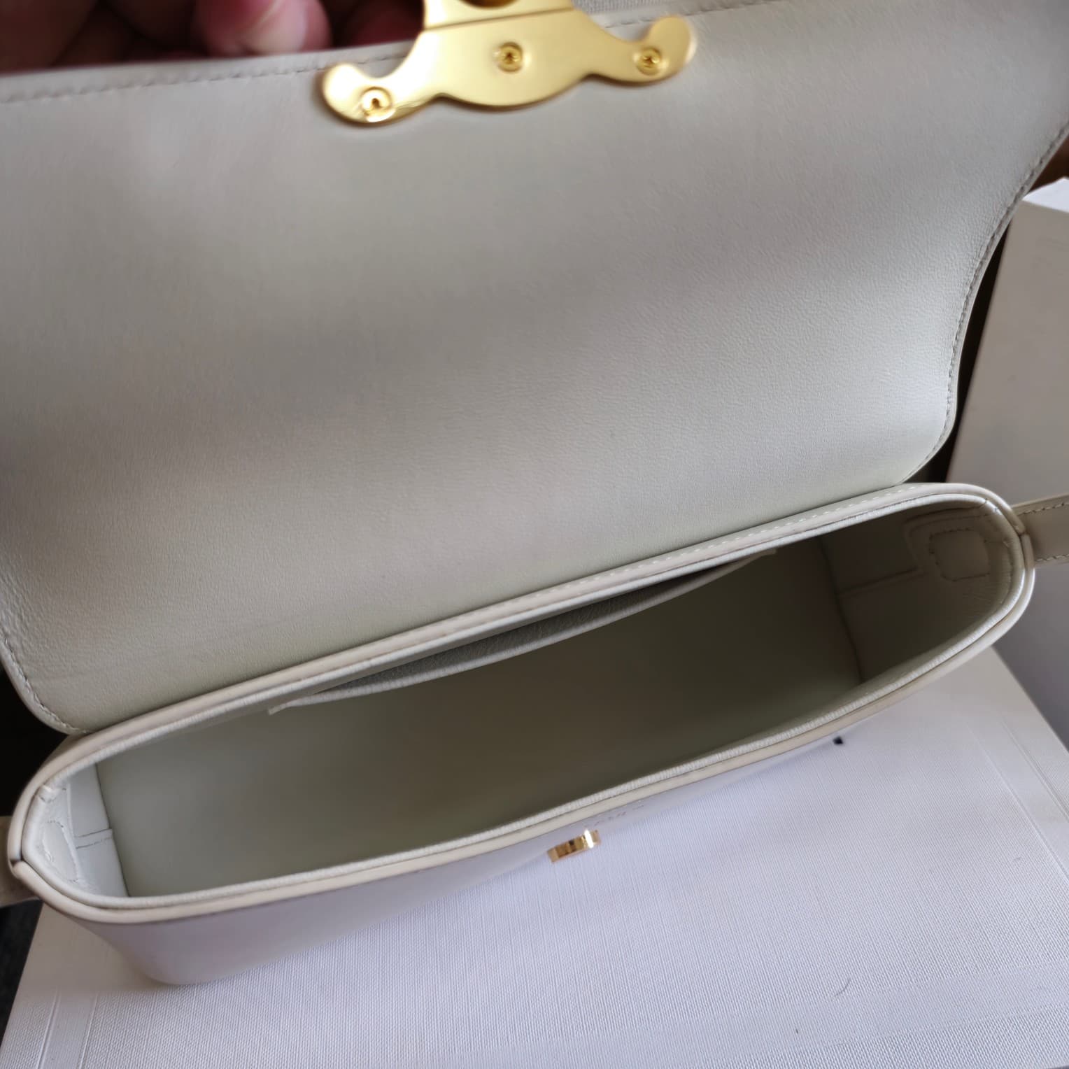 Celine Triomphe Shoulder Bag in Shiny Calfskin White High