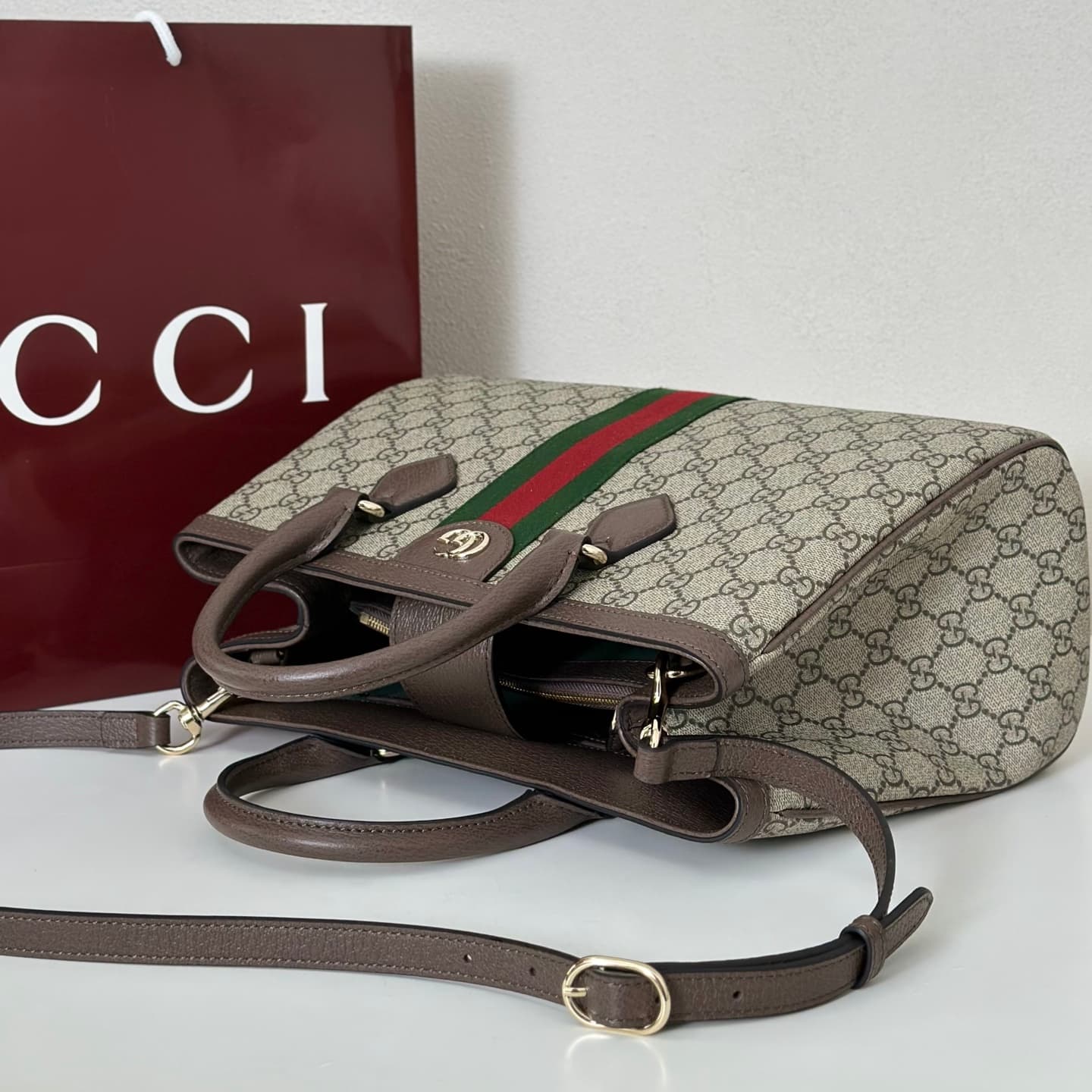 Gucci Ophidia medium tote bag Beige and dark brown GG Monogram 836839 High