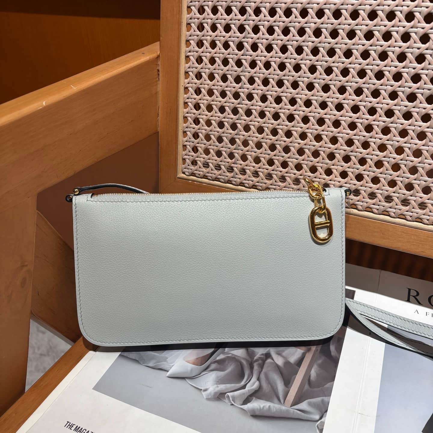 Hermes Zipengo Chaine d'Ancre To Go pouch Evergrain calfskin Bleu Lin WAX High