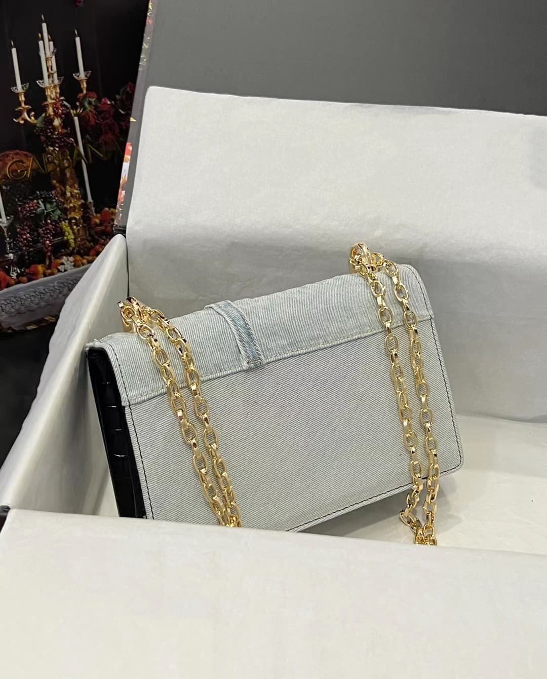Dolce & Gabbana Denim DG Girls shoulder bag in Washed Grey high
