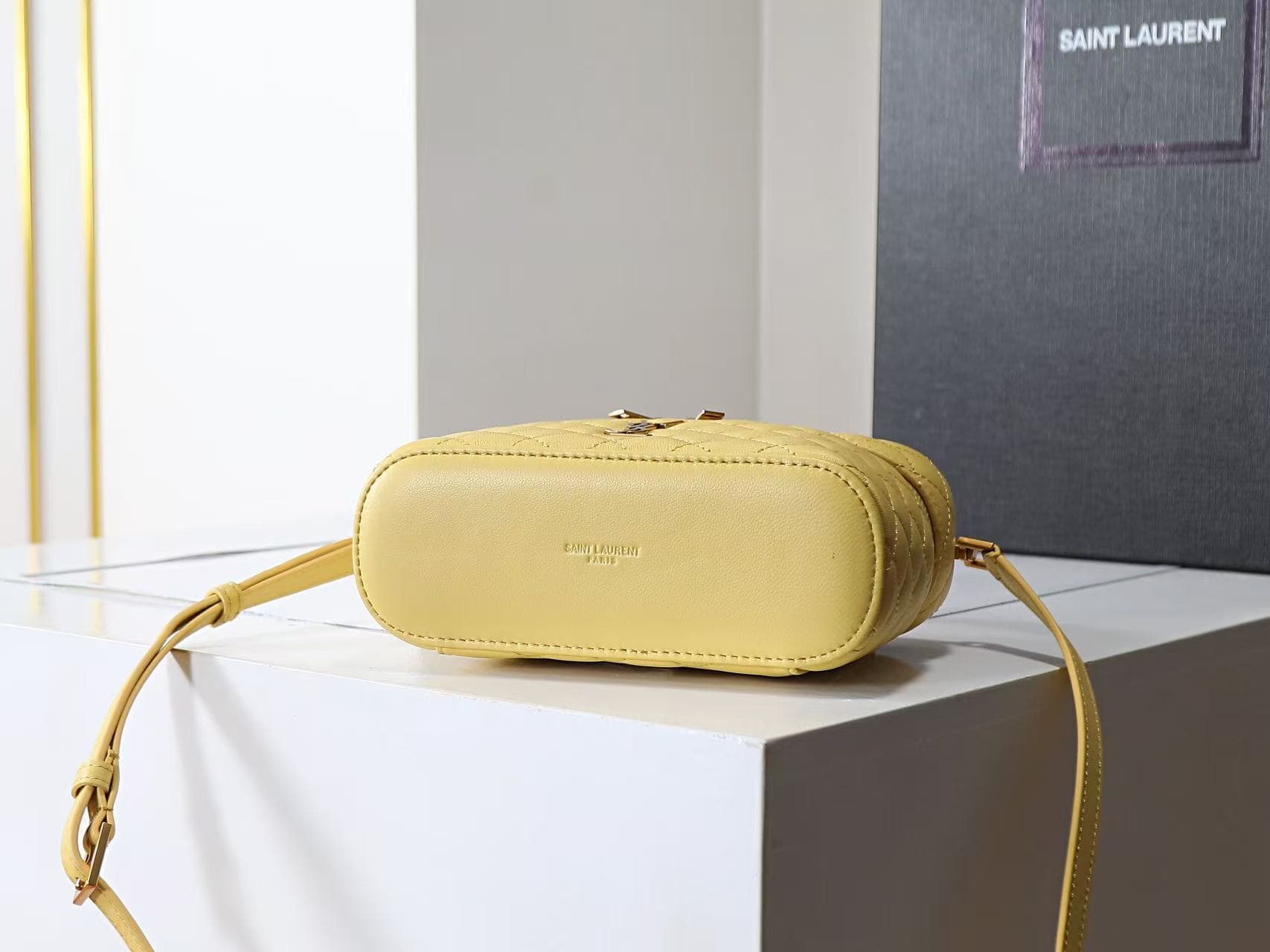 Saint Laurent Gaby mini lambskin vanity bag in light yellow high