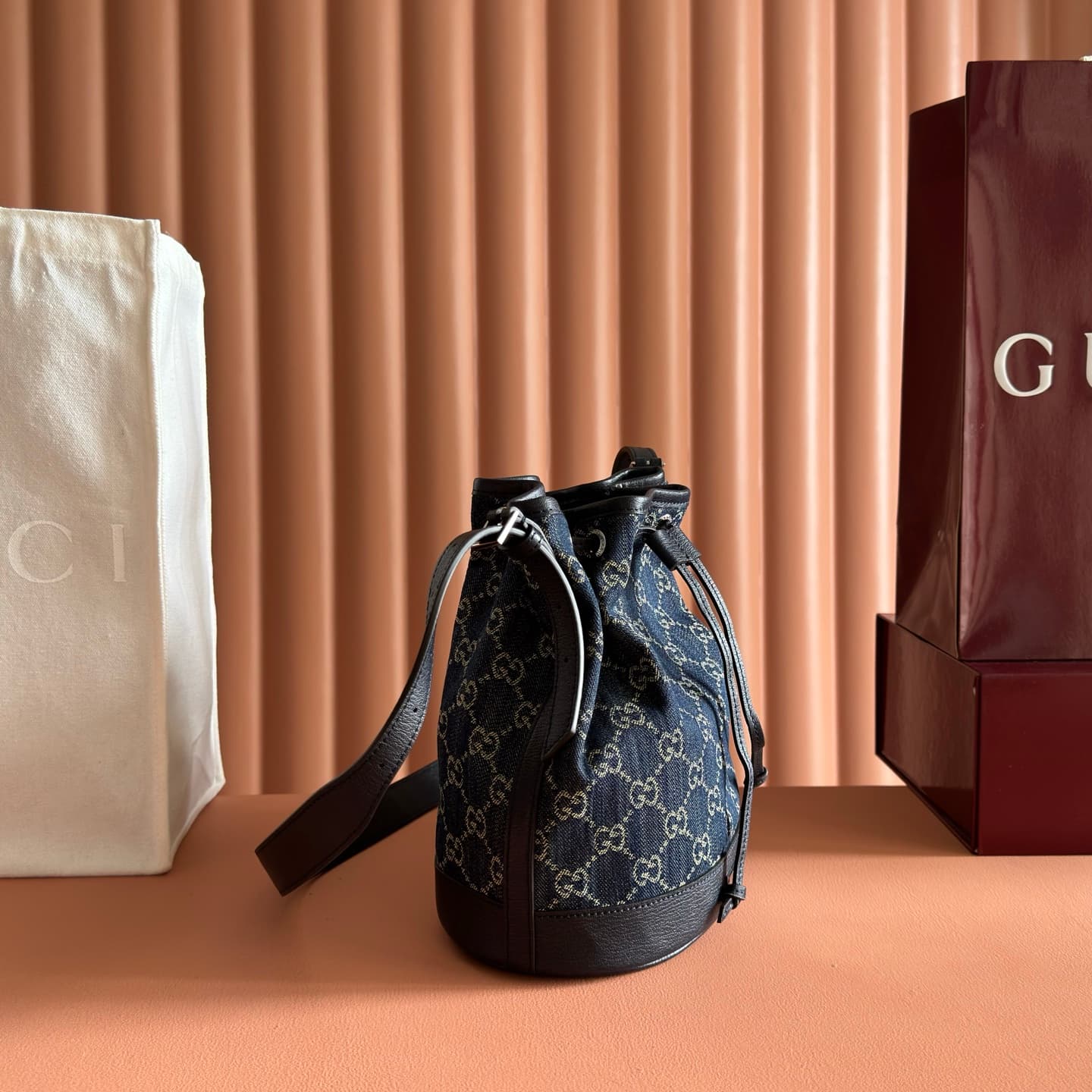 Gucci Venice small bucket bag Dark blue washed GG denim  ‎875237 High