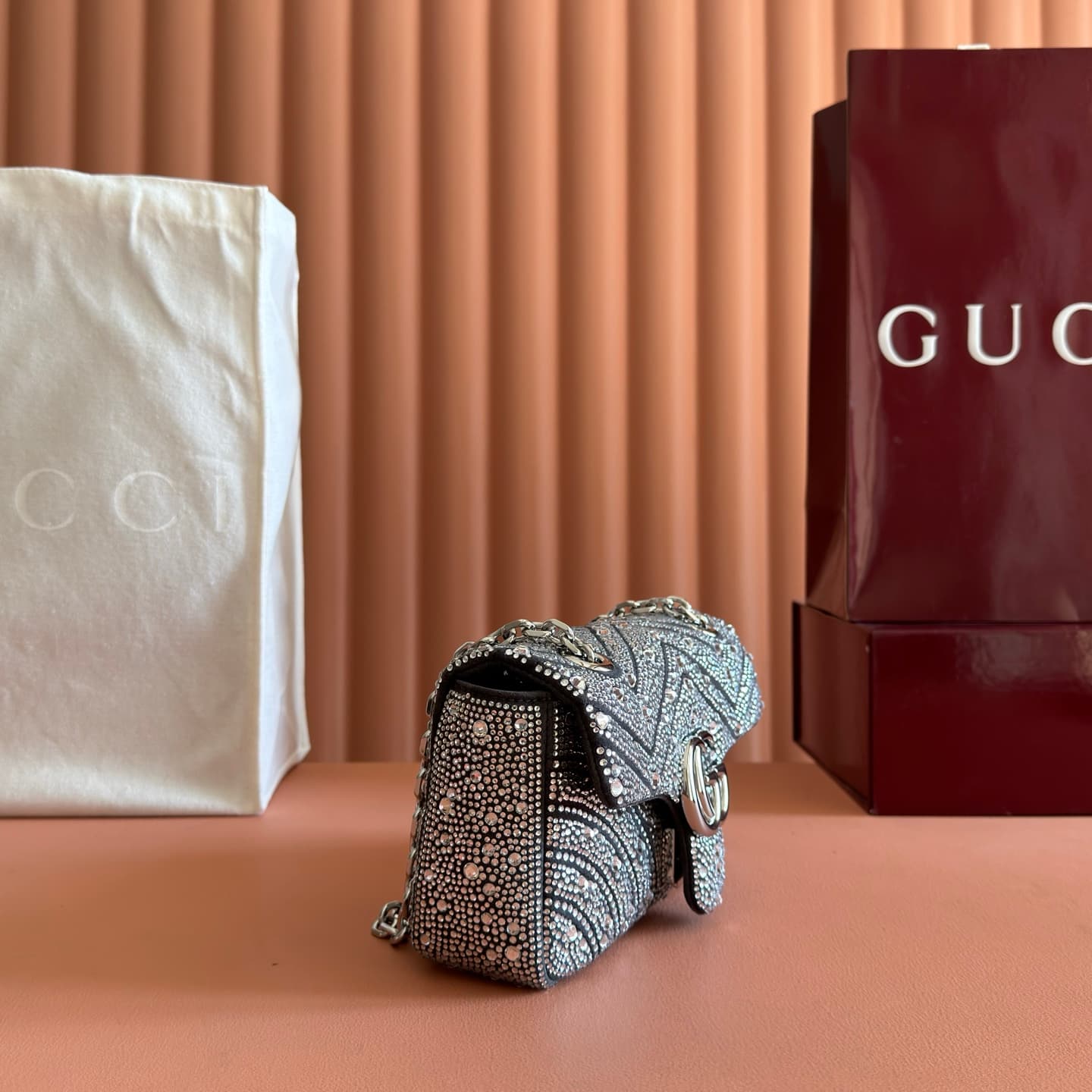 Gucci GG Marmont Shoulder Bag Black / Crystal 837280 High