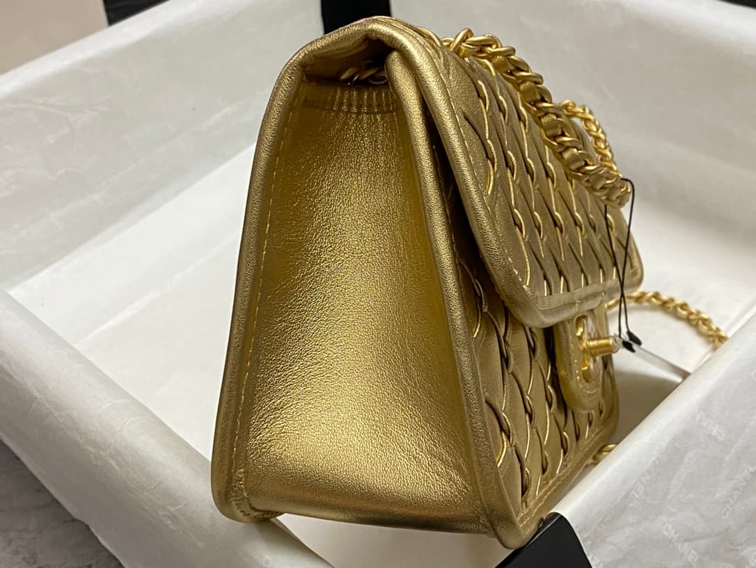 Chanel Small Flap Bag Metallized Braided Calfskin & Gold-Tone Metal  Gold AS4797 High